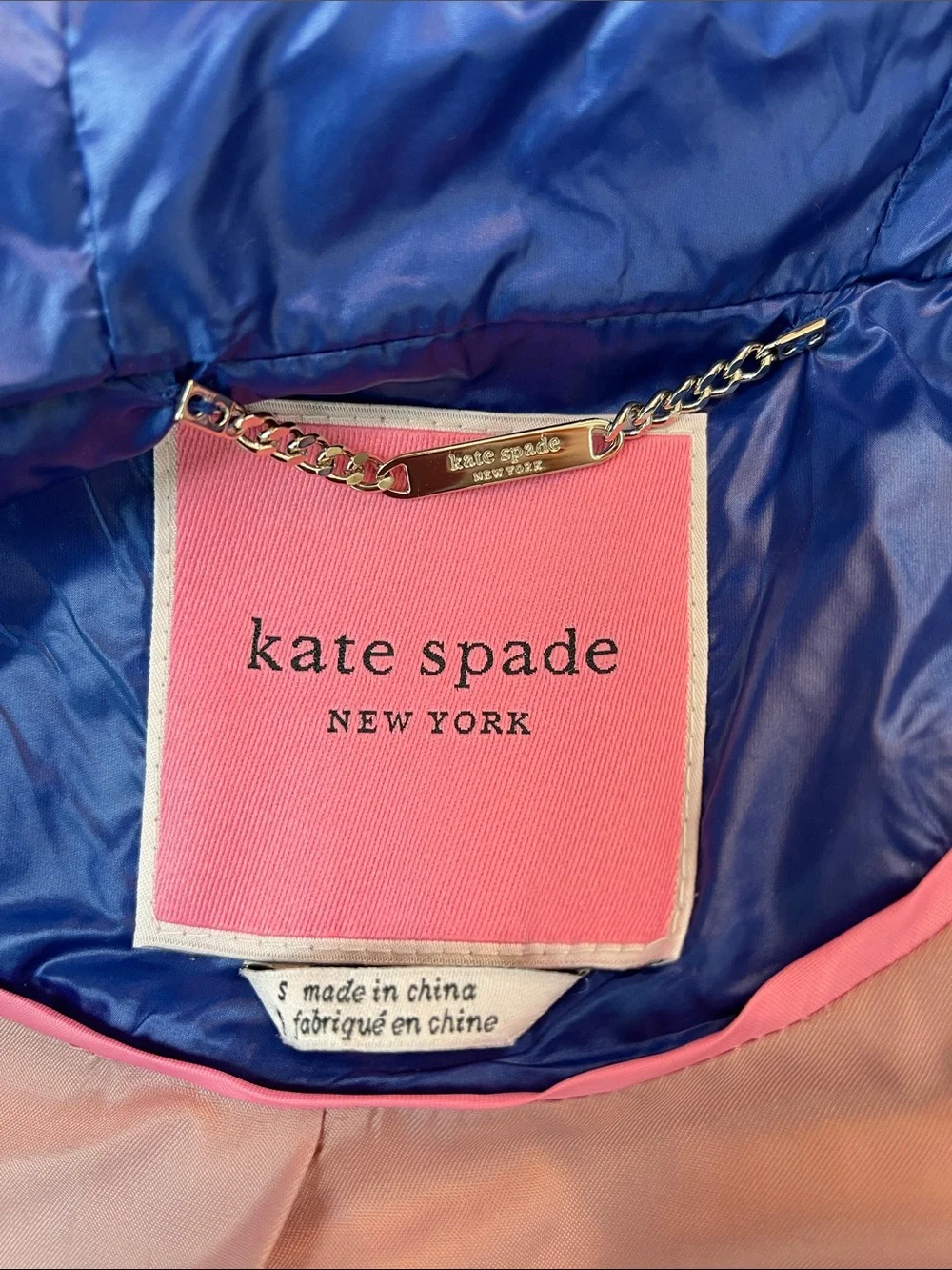 KATE SPADE LAPIS BLUE QUILTED HOODED JACKET